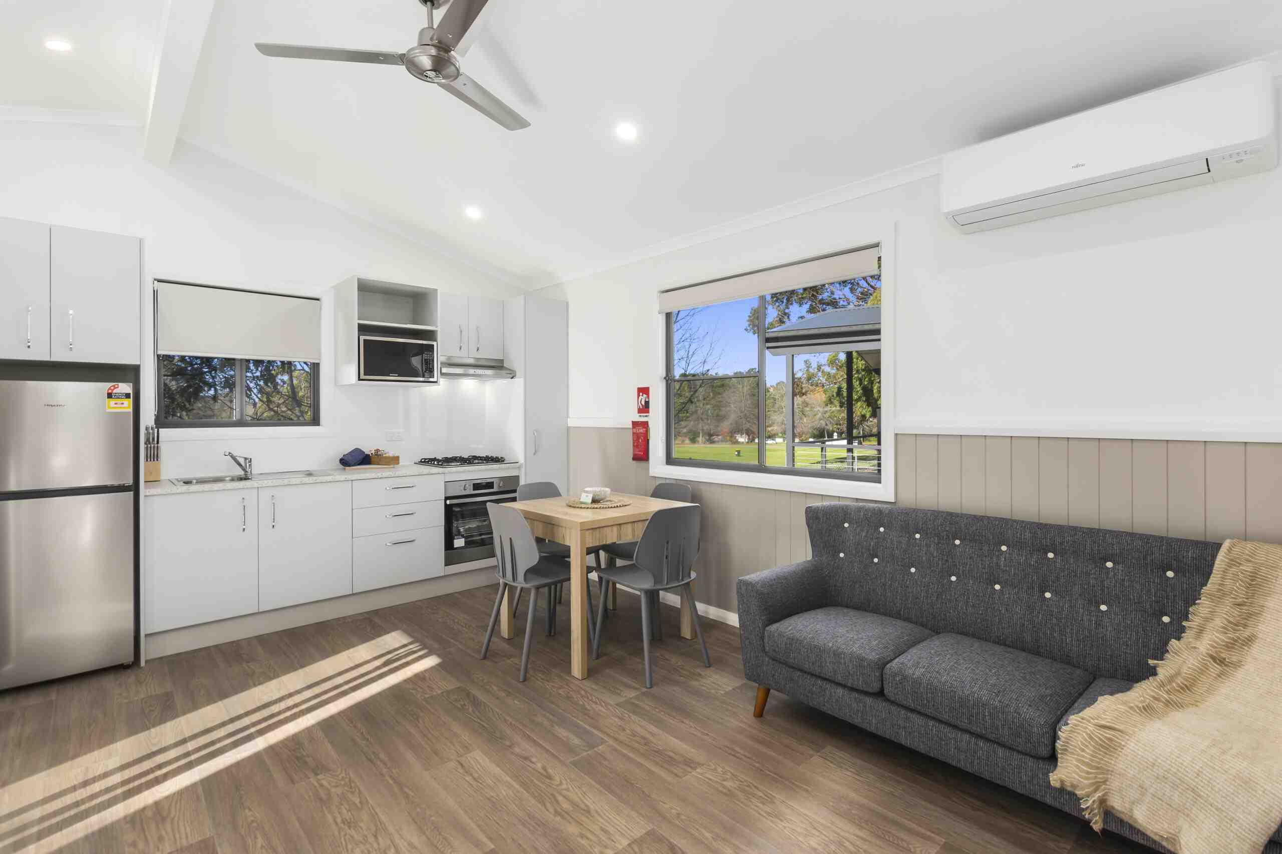 inside the cabin - living area and kitchen