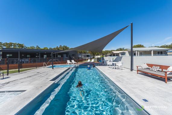 lap pool with shade cloth