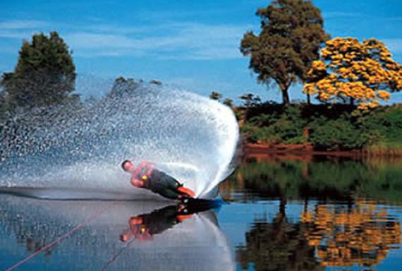 person water skiing (out of focus)
