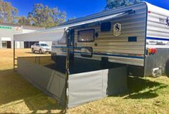 caravan with annex open at show room
