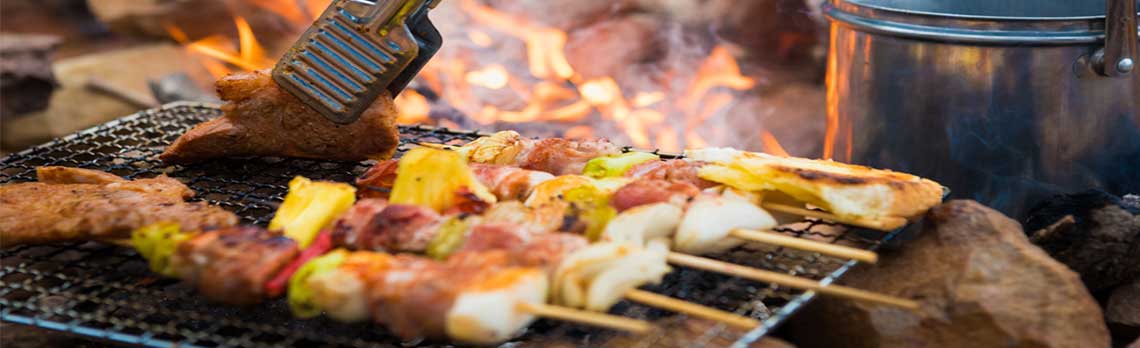 BBQ Campfire Kebab Skewer Meat on The Campfire