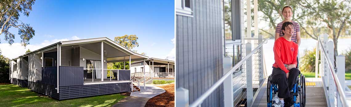 accessible cabin with person in wheel chair on the ramp