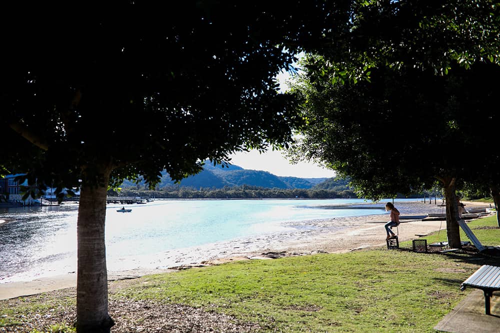 girl on tree swing near bay