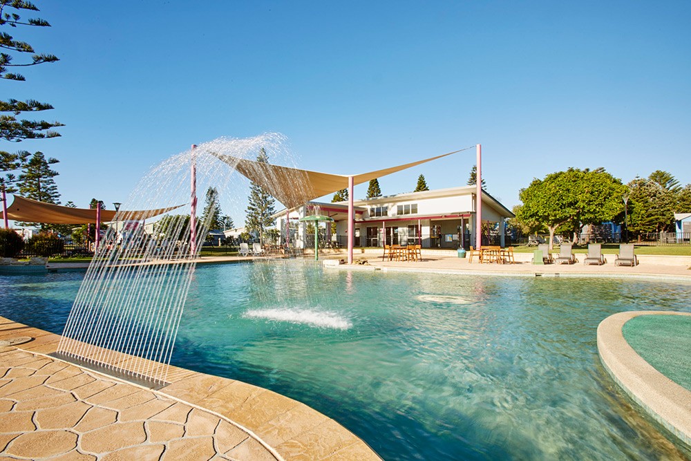 swimming pool with fountain